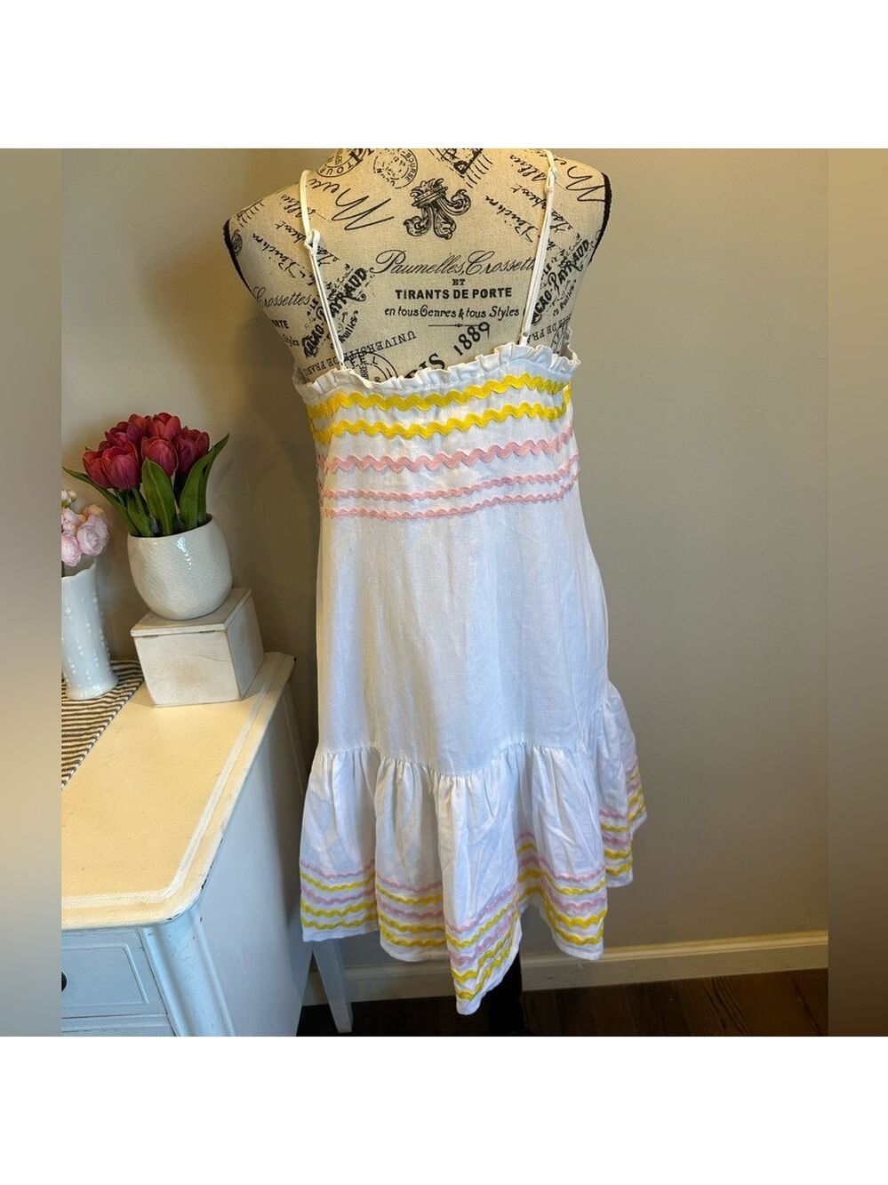 Lisa Marie Fernandez White Dress with Pink and Yellow Stripes Size S NWT - Picture 4 of 6